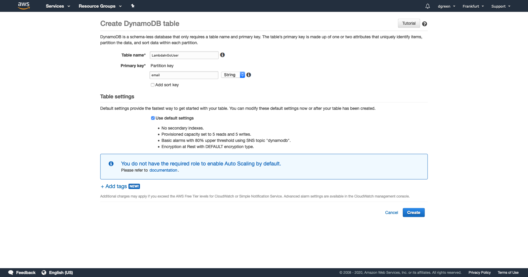 create dynamodb