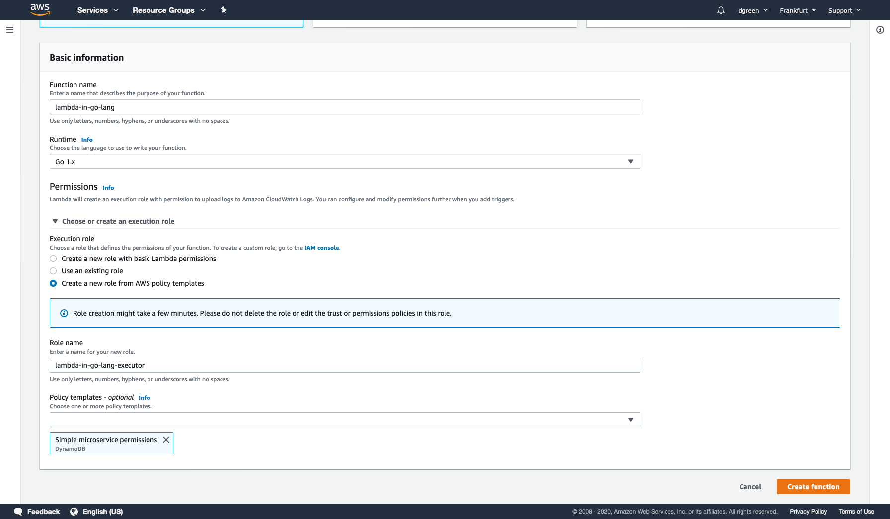 setup Lambda function